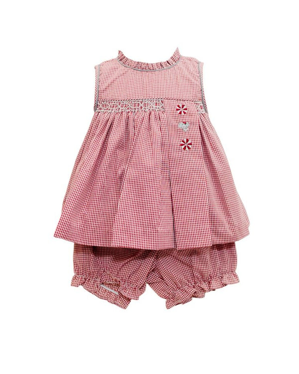 Crimson Gingham Spirit Trio Smock Bloomer Set