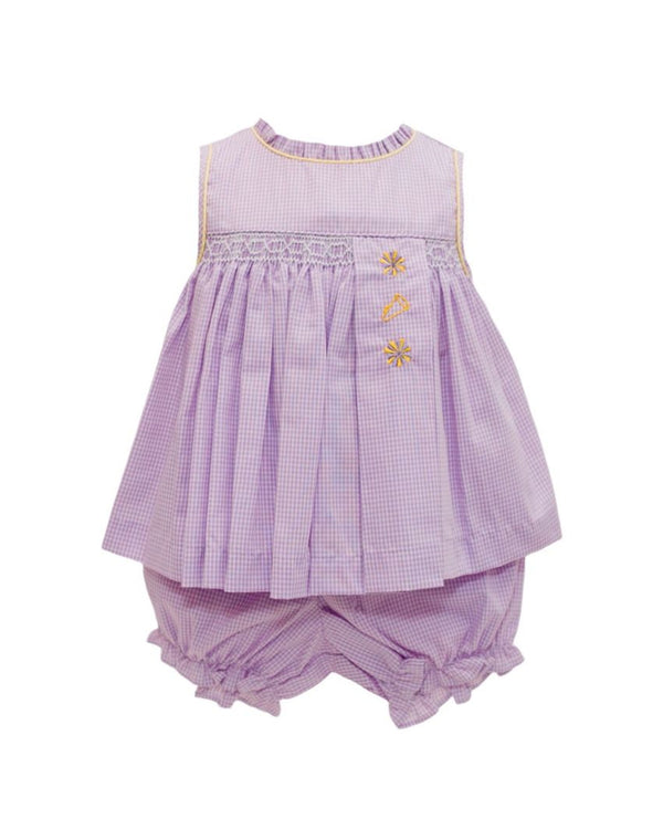 Lavender Gingham Spirit Trio Smock Bloomer Set