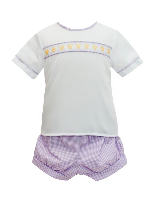 Purple/Gold Gingham Tiger Paw Ribbon Banded Short Set
