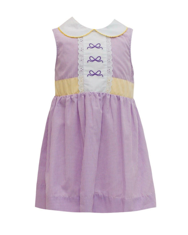 Purple & Gold Gingham Bow Dress