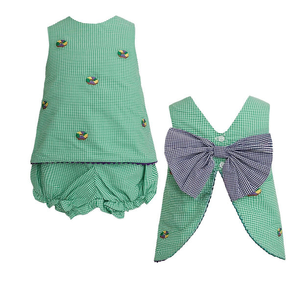 Rachel Embroidered King Cake Gingham Bloomer Set
