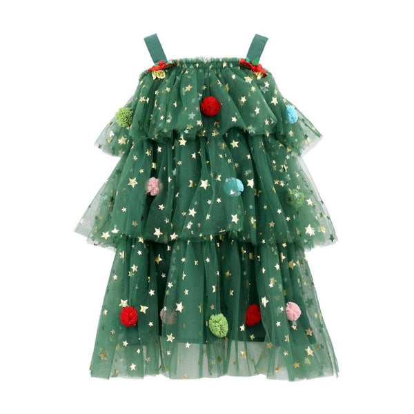 Christmas Starry Tulle Dress- Green