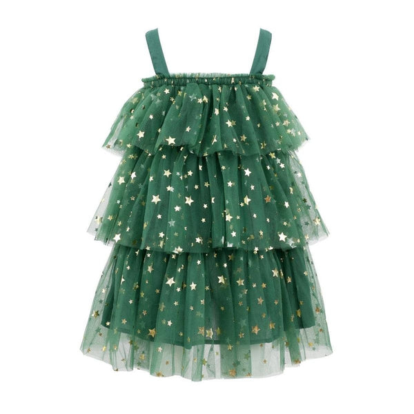 Christmas Starry Tulle Dress- Green