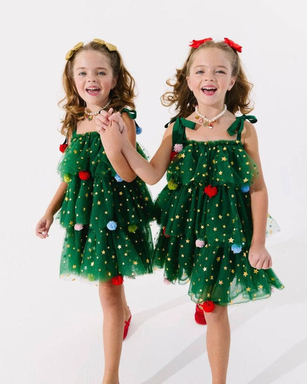 Christmas Starry Tulle Dress- Green