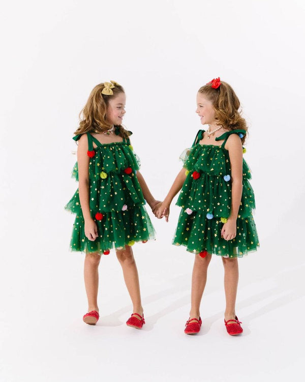 Christmas Starry Tulle Dress- Green