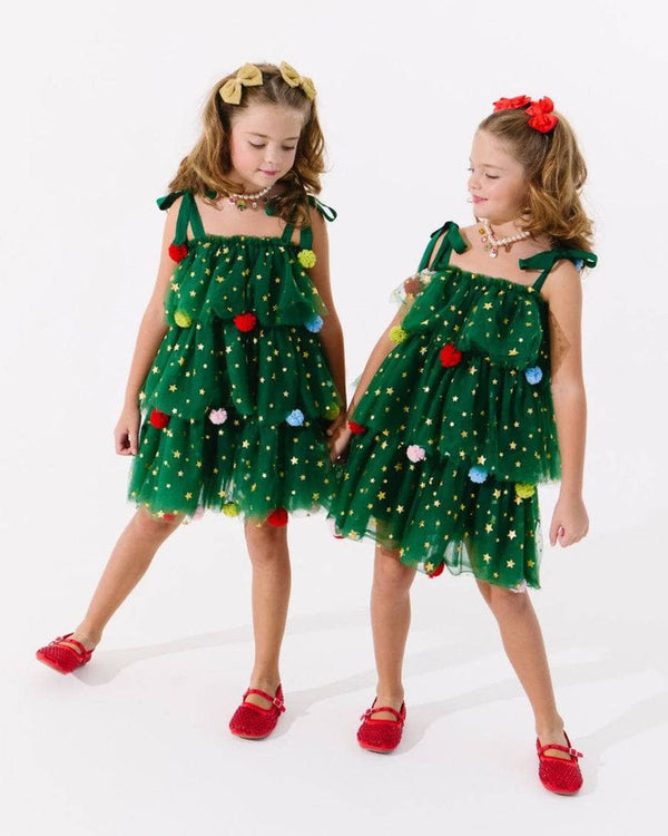 Christmas Starry Tulle Dress- Green