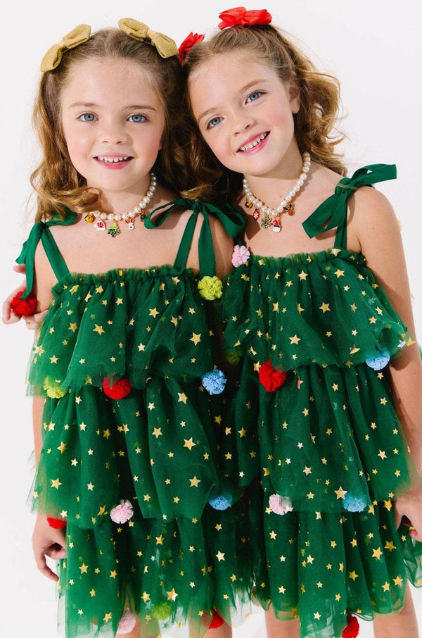 Christmas Starry Tulle Dress- Green