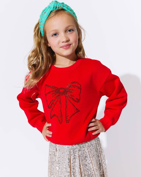 Shimmer Bow Sweatshirt- Red