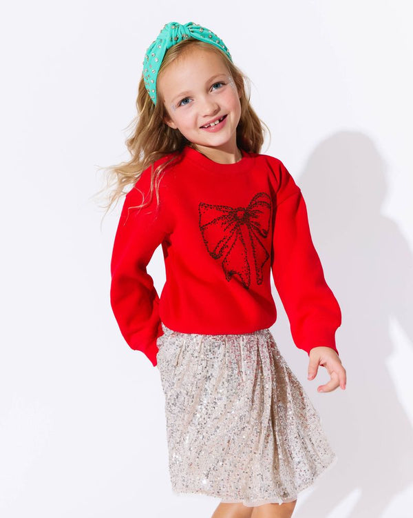 Shimmer Bow Sweatshirt- Red