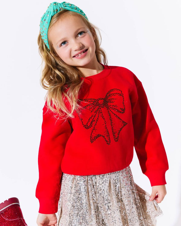 Shimmer Bow Sweatshirt- Red
