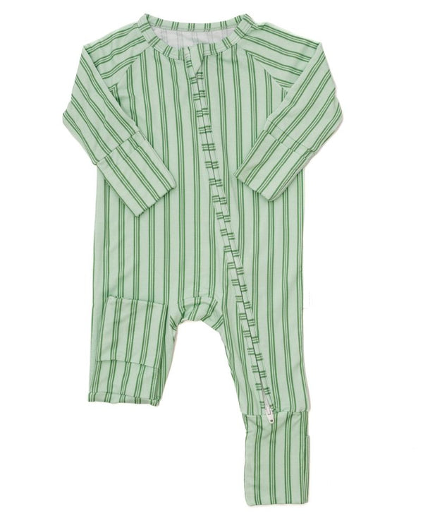 Green Ticking Stripe Sleep Romper