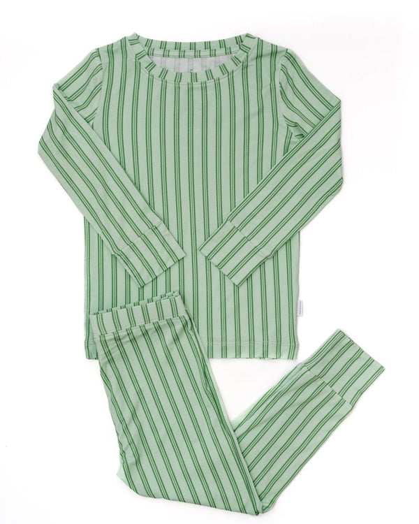 Green Ticking Stripe 2-Piece Pajamas