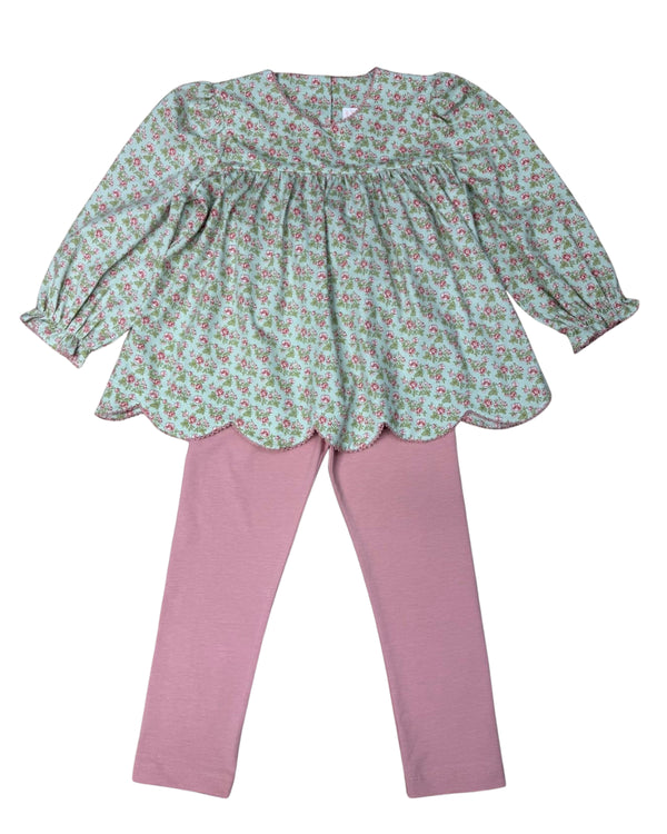 Vintage Floral Scalloped Pants Set