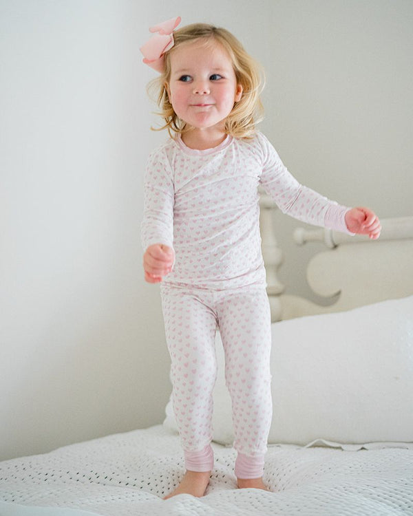 Hearts & Stripes 2 Piece Pajama Set- Pink