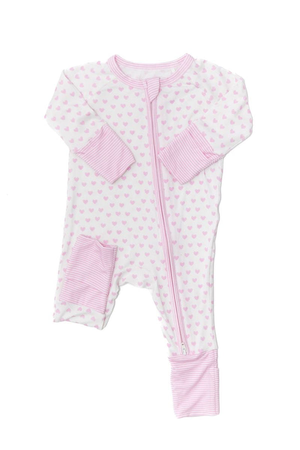 Hearts & Stripes Sleep Romper- Pink