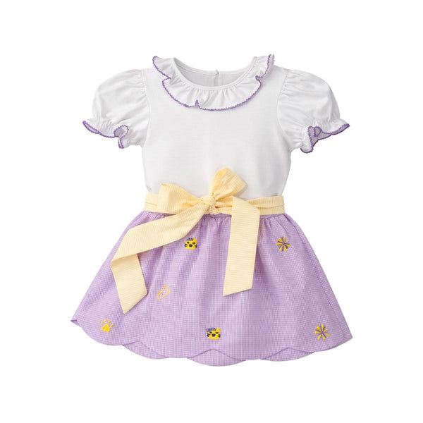 Madeline Skirt Set- All Over Embroidery Purple Tigers