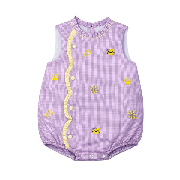 Claire Scallop Bubble- All Over Embroidery Purple Tigers