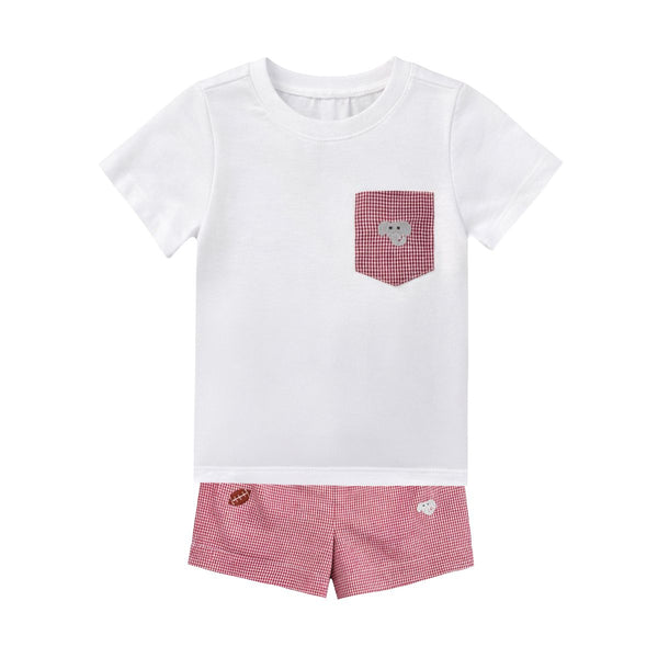 Stephen Pocket Short Set- All Over Embroidery Crimson Elephants