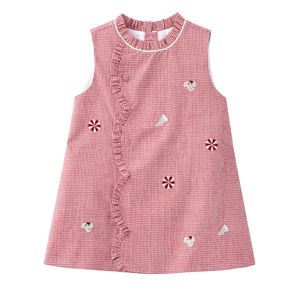 Claire Scallop Dress- All Over Embroidery Crimson Elephants