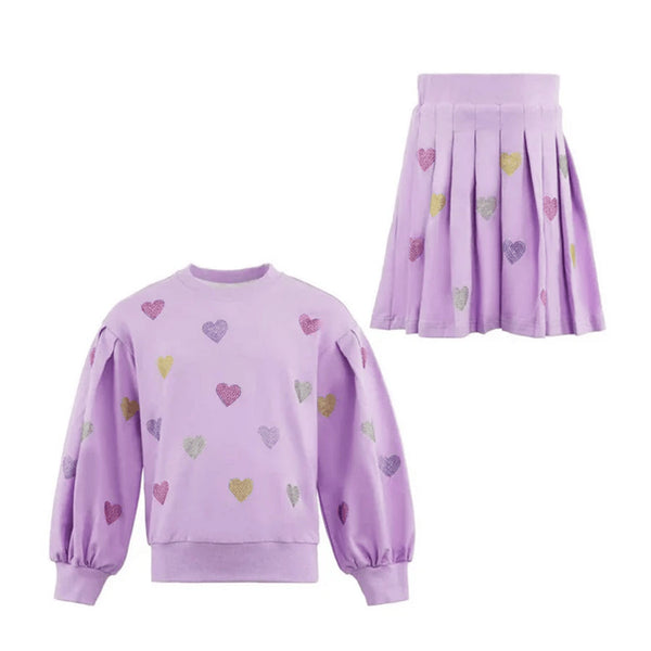Lavender Sparkle Hearts Skirt Set