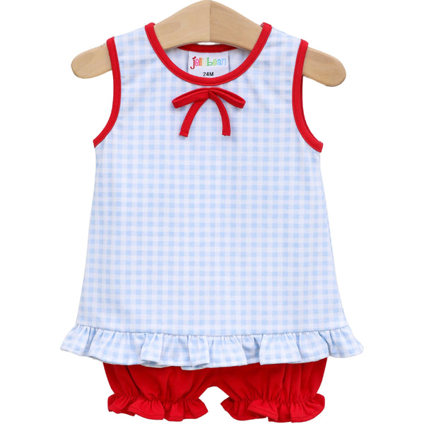 Blue Gingham/Red Bow Bloomer Set