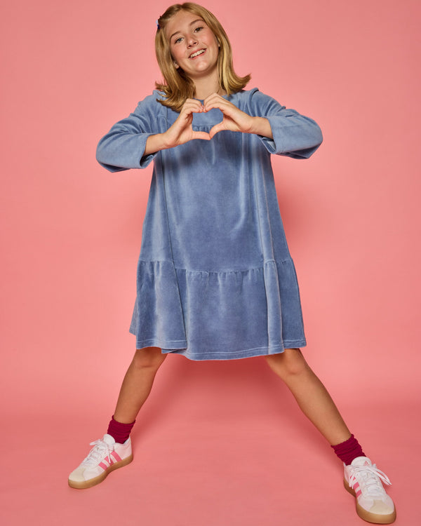 Lisle Dress- Dusty Blue Velour