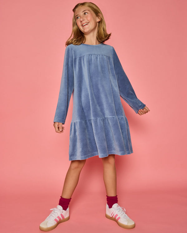 Lisle Dress- Dusty Blue Velour