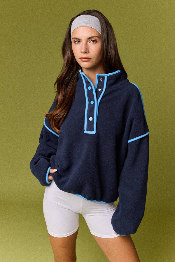 Brooke Varsity Fleece Pullover- Navy