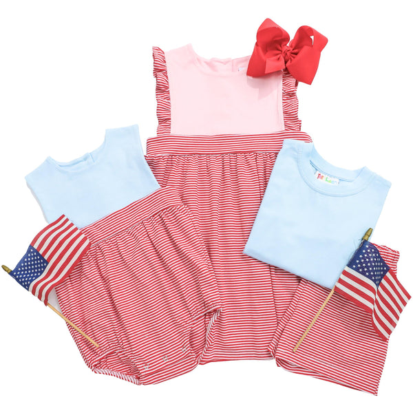 Drew Short Set- Light Blue with Red Stripe