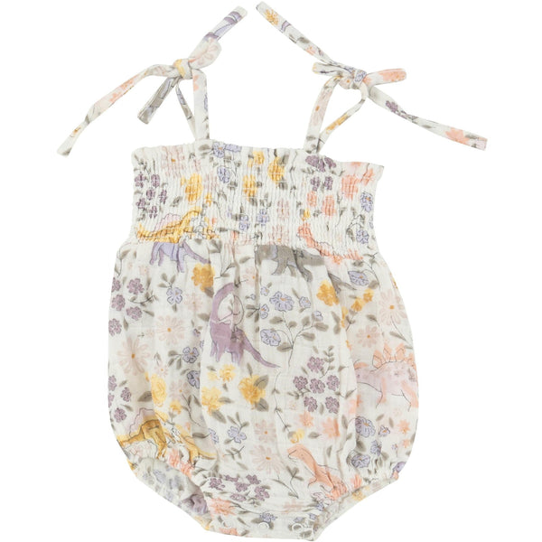 Tie Strap Smocked Bubble- Sweet Floral Dino