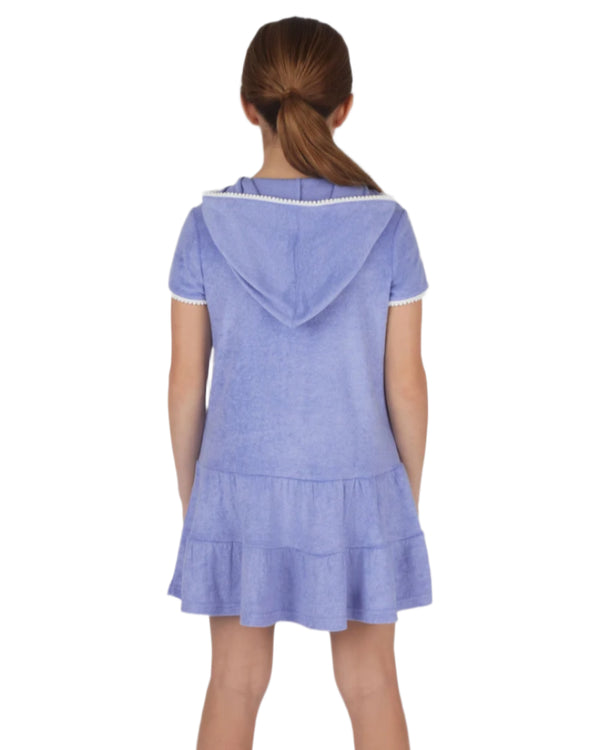 Towel Terry Zip Up Pompom Cover-Up- Persian Jewel/White
