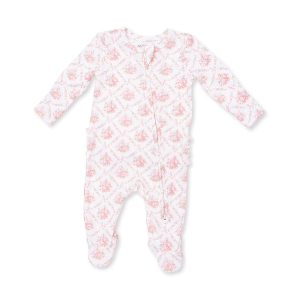 Rose Bow Lattice 2 Way Ruffle Zipper Footie