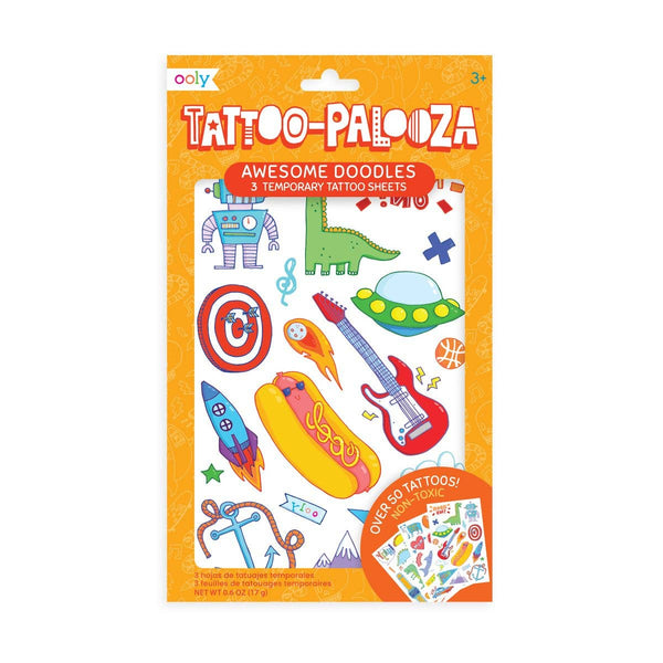 Tattoo Palooza: Temporary Tattoos- Awesome Doodles (3 Sheet Set)