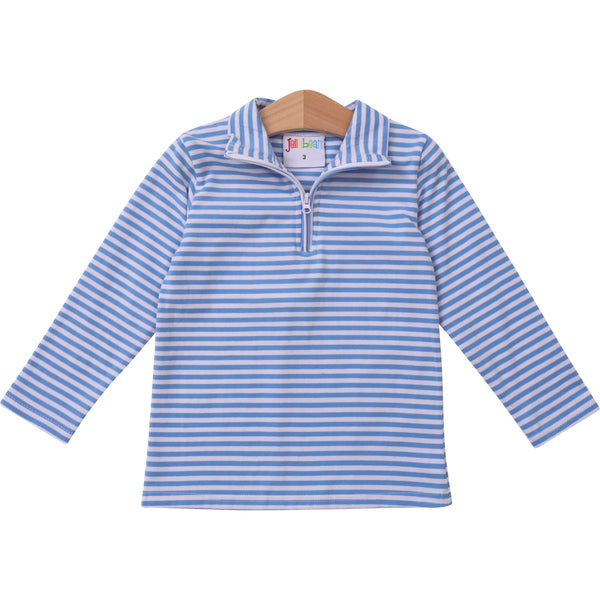 1/4 Zip Knit Pullover - Cornflower Stripe