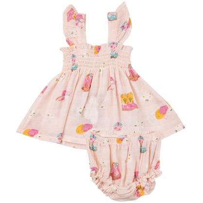 Ruffle Strap Smocked Top And Diaper Cover- Daisy Boots