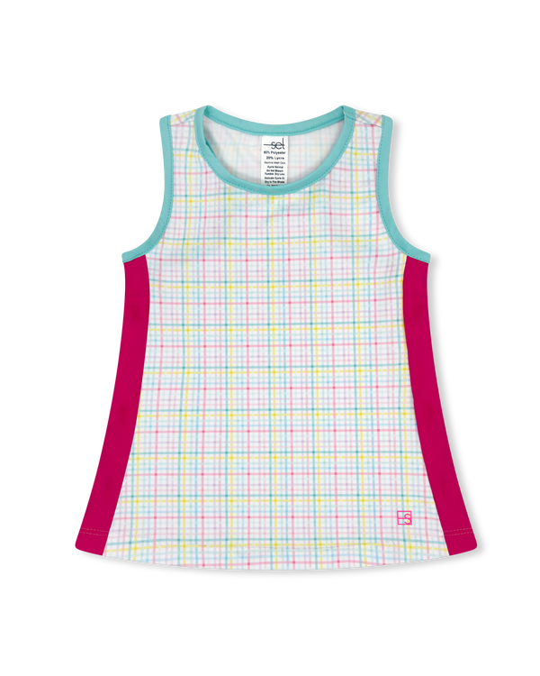 Nicole Tank- Palm Island Windowpane, Cotton Candy Pink, Power Pink