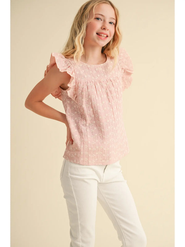 Eyelet Ruffle Top W/ Lace Tie Back