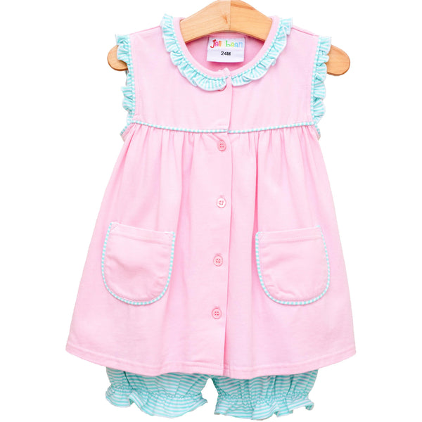 Harper Bloomer Set- Pink with Mint Stripe