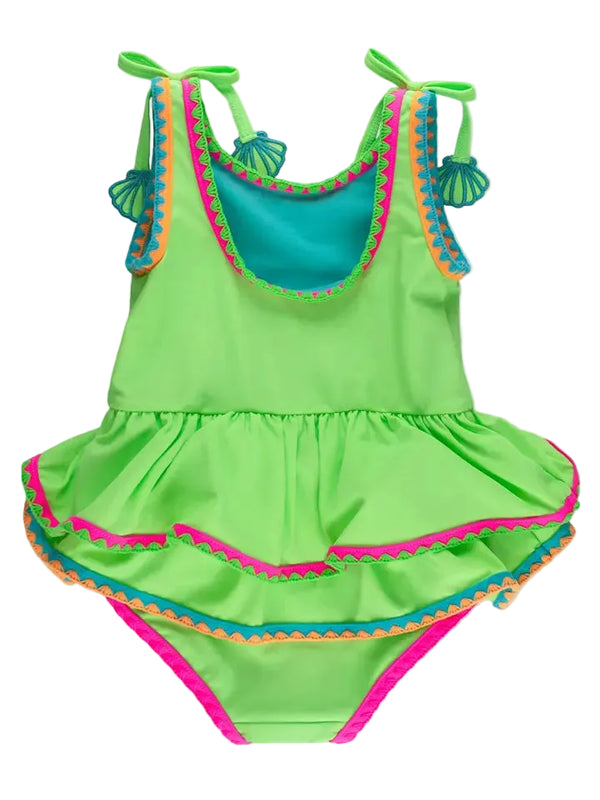 Neon Honeydew Crochet Peplum One Piece Swimsuit