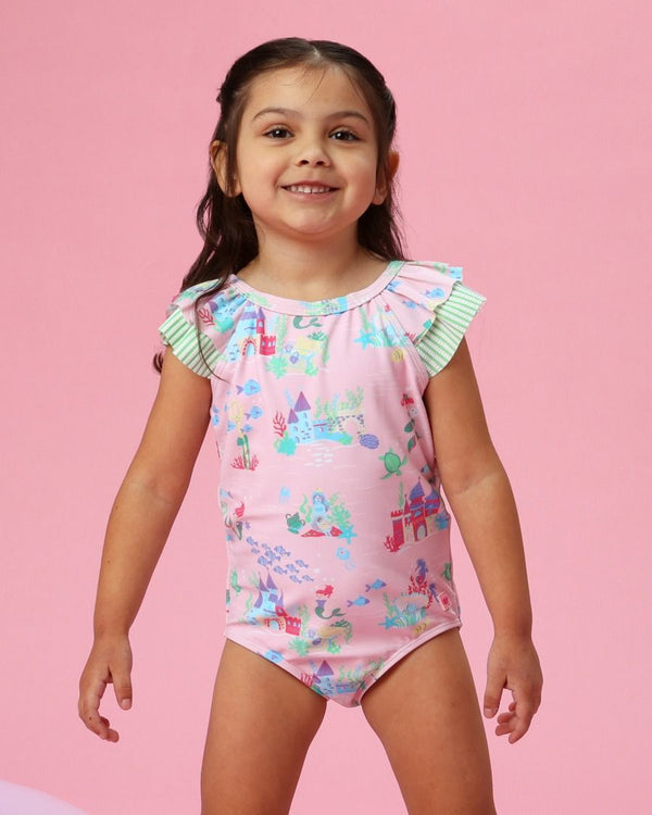 Bow V-Back One Piece Swimsuit- Atlantis Mermaids