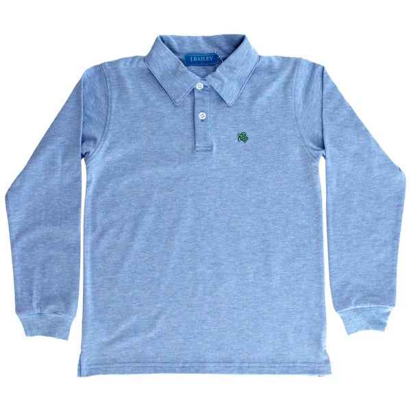 Harry Long Sleeve Polo- Heathered Blue