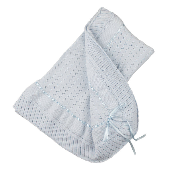 Pointelle Knit Ruffle Blanket- Blue
