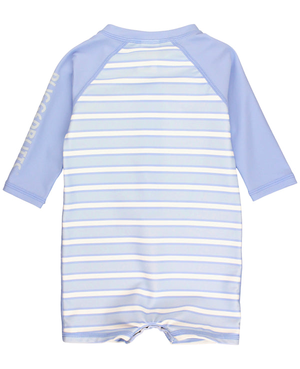 Boys' Logo Long Sleeve One Piece Rash Guard- Periwinkle Blue & Windsurfer Stripe