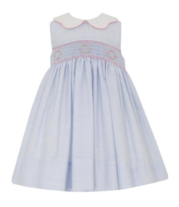 Riley W/ Scalloped Collar Dress- Blue Stripe