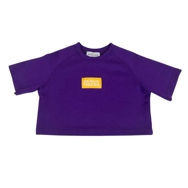 Geaux Tigers Woven Label Tee- Purple