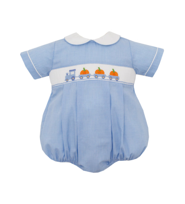 Truck/Pumpkin Bubble- Blue Micro Check