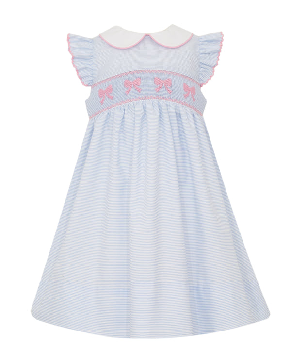 Bows Dress- Lt. Blue Stripe