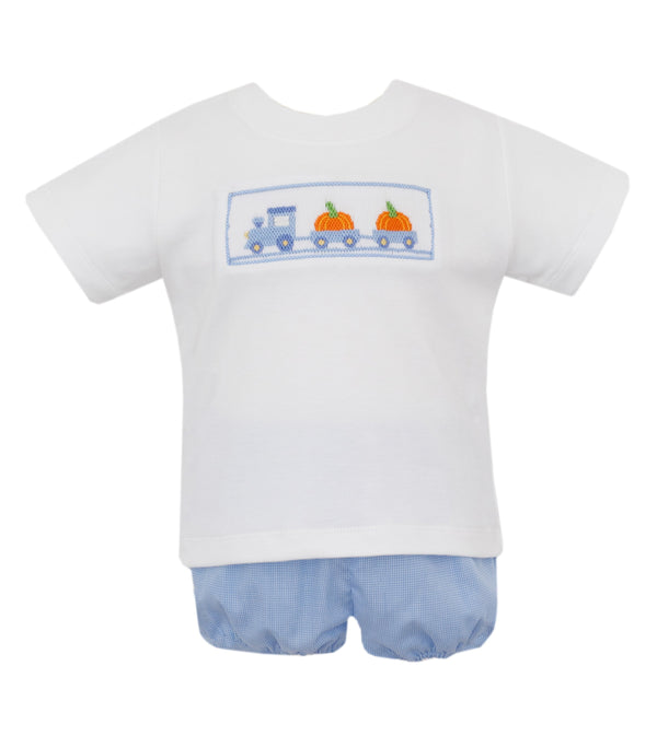 Truck/Pumpkin Bloomer Set- Blue Micro Check
