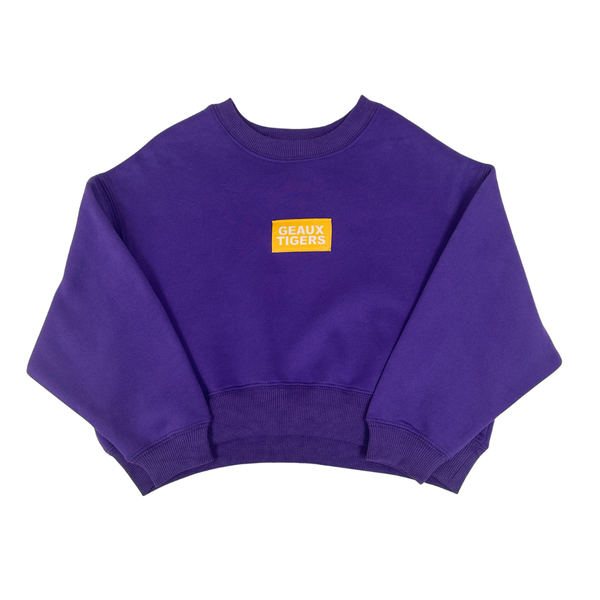 Crewneck Geaux Tigers Woven Label Sweatshirt- Purple