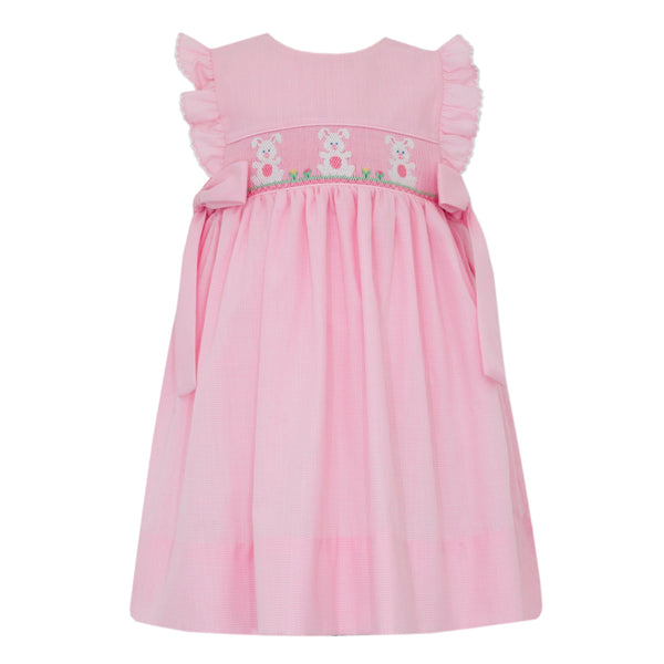 Bunnies W/ Side Bows Dress- Pink Microcheck